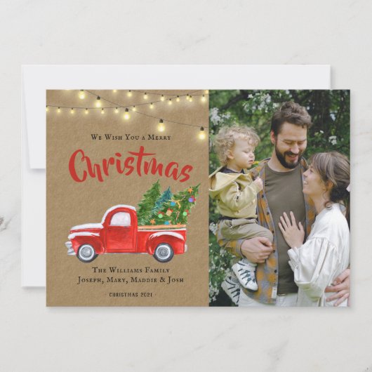 Waterverf  Red Truck Tree Foliday (Voorkant)