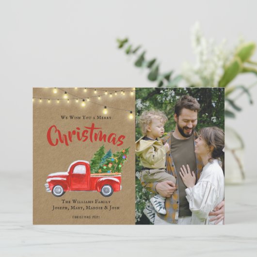 Waterverf  Red Truck Tree Foliday (Staand voorkant)