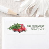 Waterverf Red Truck Vintage kerstadres Etiket (Insitu)