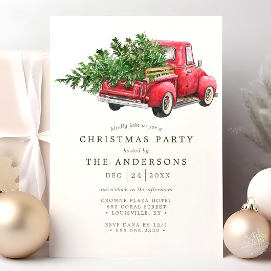 Waterverf Red Truck Vintage kerstparty Kaart