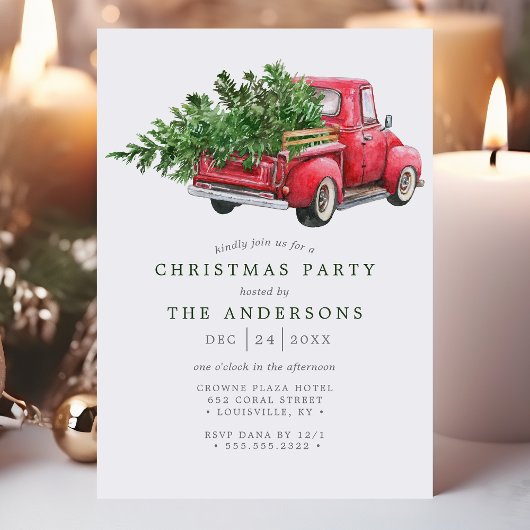 Waterverf Red Truck Vintage kerstparty Kaart