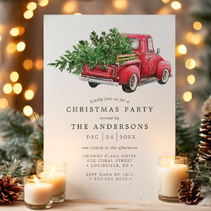 Waterverf Red Truck Vintage kerstparty Kaart