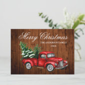 Waterverf  Red Truck Wood Kerst Feestdagenkaart (Staand voorkant)