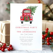 Waterverf Red Truck Wreate Kerstparty Kaart