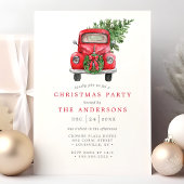 Waterverf Red Truck Wreate Kerstparty Kaart