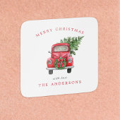 Waterverf Red Truck Wreater Kerstmis Vierkante Sticker