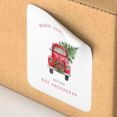 Waterverf Red Truck Wreater Kerstmis Vierkante Sticker