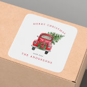 Waterverf Red Truck Wreater Kerstmis Vierkante Sticker