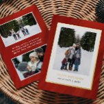 Waterverf Red Velvet Lijst 3 Foto's Kerst Folie Feestdagenkaart<br><div class="desc">Vier het seizoen in stijl met deze fraaie kerstkaart met een rijke, rode fluwelen tint en subtiele korrelige textuur, geaccentueerd met echte gouden folie voor een vleugje luxe. Het ontwerp aan de voorkant toont een schoon, wit lijst dat uw beste foto van een verticaal gezin of koppel prachtig benadrukt, waardoor...</div>