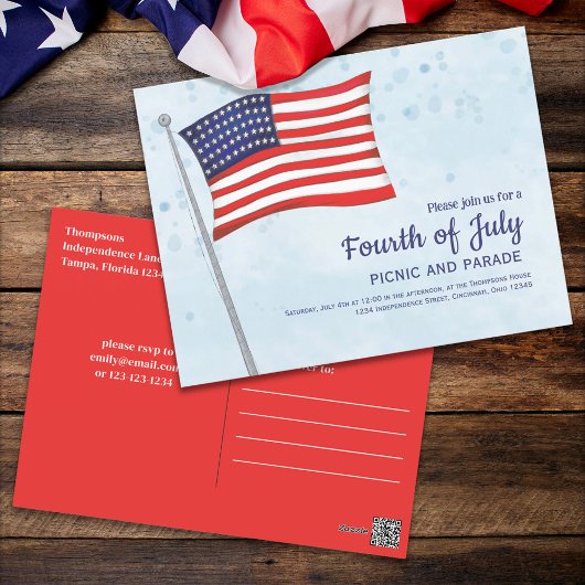 Waterverf Red White Blue Simple American Flag Briefkaart