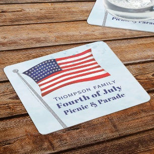 Waterverf Red White Blue Simple American Flag Kartonnen Onderzetters