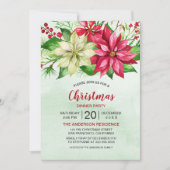 Waterverf Red White Poinsettia Floral Kerstmis (Voorkant)