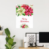 Waterverf Red White Poinsettia Floral Kerstmis Poster (Thuiskantoor)