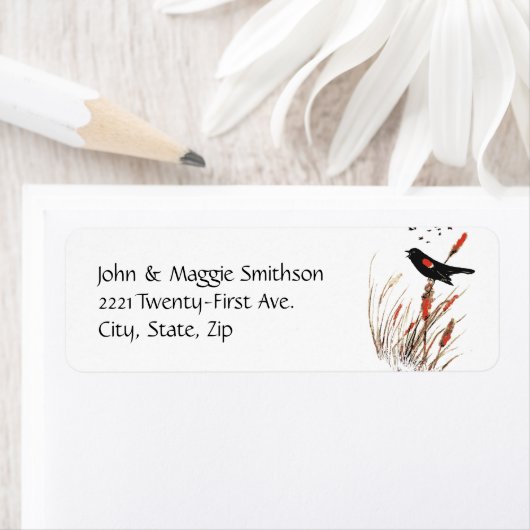 Waterverf Red Wing Blackbird Bird Natuur art Etiket (Insitu)