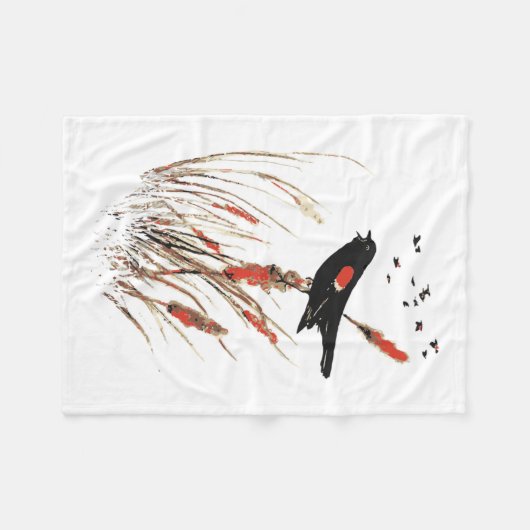 Waterverf Red Wing Blackbird Bird Natuur art Fleece Deken (Voorkant (Horizontaal))