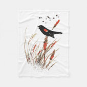 Waterverf Red Wing Blackbird Bird Natuur art Fleece Deken (Voorkant)