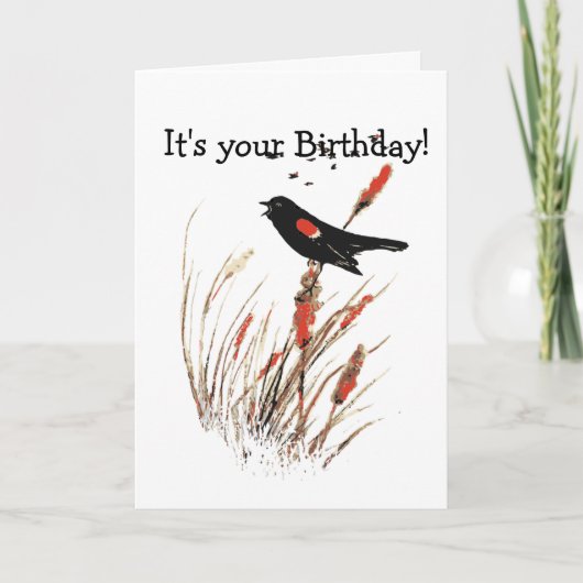 Waterverf Red Wing Blackbird Bird Natuur art Kaart (Voorkant)