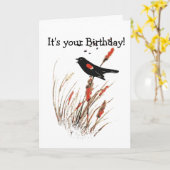 Waterverf Red Wing Blackbird Bird Natuur art Kaart (Gele Bloem)