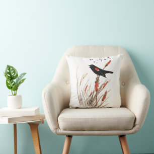 Waterverf Red Wing Blackbird Bird Natuur art Kussen