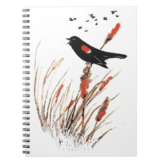 Waterverf Red Wing Blackbird Bird Natuur art Notitieboek (Voorkant)