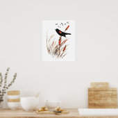 Waterverf Red Wing Blackbird Bird Natuur art Poster (Keuken)