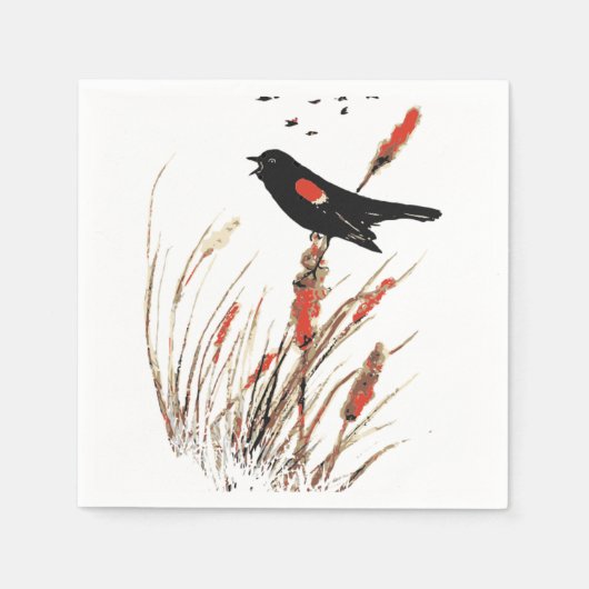 Waterverf Red Wing Blackbird Bird Natuur art Servetten (Voorkant)