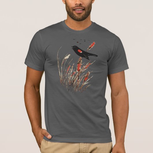 Waterverf Red Wing Blackbird Bird Natuur art T-shirt (Voorkant)