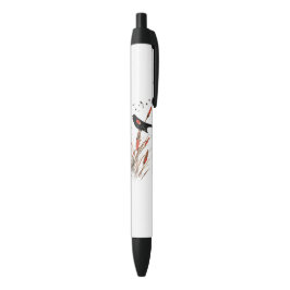 Waterverf Red Wing Blackbird Bird Natuur art Zwarte Inkt Pen