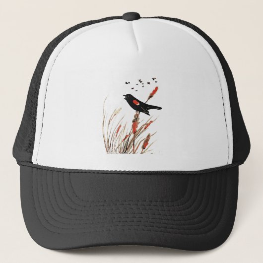 Waterverf Red-Wing Blackbird Wildlife Cattails Trucker Pet (Voorkant)