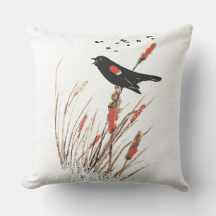 Waterverf Red Winged Blackbird Bird Animal Art Buitenkussen