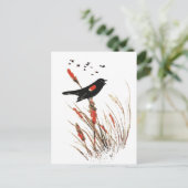 Waterverf Red Winged Blackbird Bird Animal Art Feestdagenkaart (Staand voorkant)
