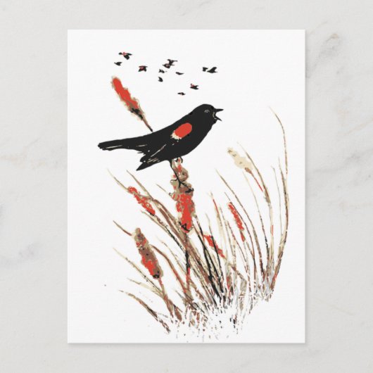 Waterverf Red Winged Blackbird Bird Animal Art Feestdagenkaart (Voorkant)
