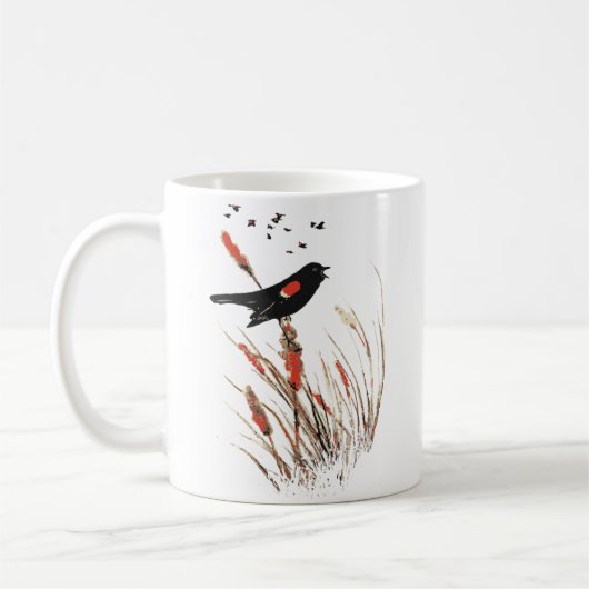 Waterverf Red Winged Blackbird Bird Animal Art Koffiemok (Links)