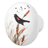 Waterverf Red-winged Blackbird Bird Natuur Art Keramische Knop (Rechts)