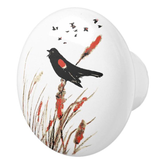 Waterverf Red-winged Blackbird Bird Natuur Art Keramische Knop (Rechts)