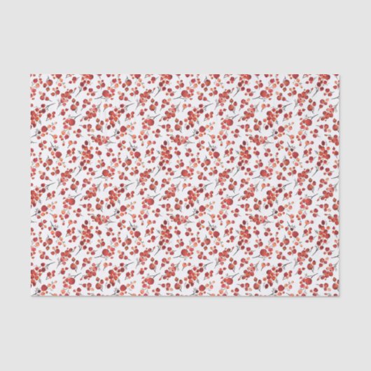 Waterverf Red Winterberry Holly kerstpatroon Tissuepapier (Voorkant)