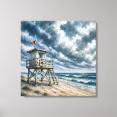Waterverf reddingstoren op kuststrand  canvas afdruk (Voorkant)