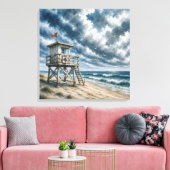 Waterverf reddingstoren op kuststrand  canvas afdruk (Insitu (Woonkamer))