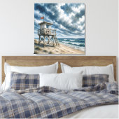 Waterverf reddingstoren op kuststrand  canvas afdruk (Insitu (Slaapkamer))