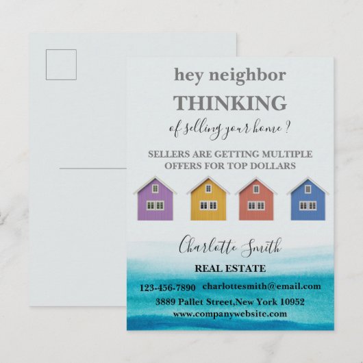 Waterverf Referral Farming Real Estate Agent Briefkaart (Voorkant / Achterkant)