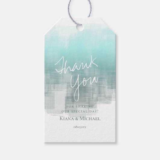 Waterverf Reflecties Dank u Blauwgroen ID774 Cadeaulabel (Voorkant)