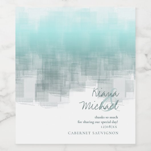 Waterverf Reflecties Dank u Blauwgroen ID774 Wijn Etiket (Enkel label)