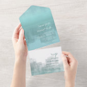 Waterverf Reflections Wedding Blauwgroen ID774 All In One Uitnodiging (Afscheurbaar)