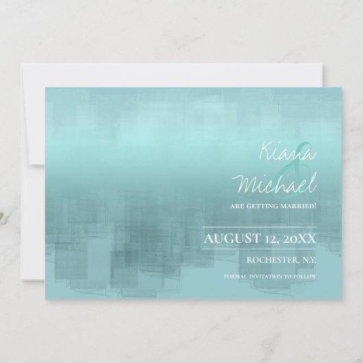 Waterverf Reflections Wedding Blauwgroen ID774 Save The Date (Achterkant)