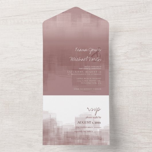 Waterverf Reflections Wedding Cinnamon Roos ID774 All In One Uitnodiging (Binnen)
