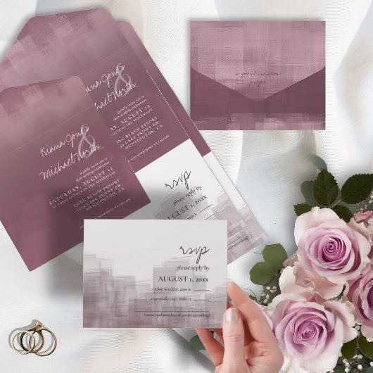 Waterverf Reflections Wedding Mauve ID774 All In One Uitnodiging