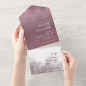 Waterverf Reflections Wedding Mauve ID774 All In One Uitnodiging (Afscheurbaar)