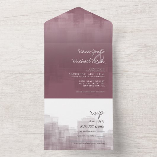 Waterverf Reflections Wedding Mauve ID774 All In One Uitnodiging (Binnen)