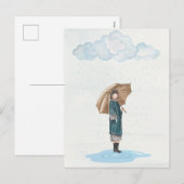 Waterverf regenachtig meisje feestdagenkaart (Voorkant / Achterkant)