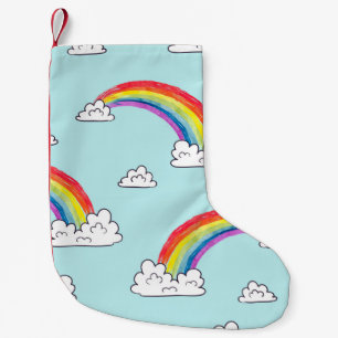 Waterverf regenbogen en wolken naadloos patroon kleine kerstsok